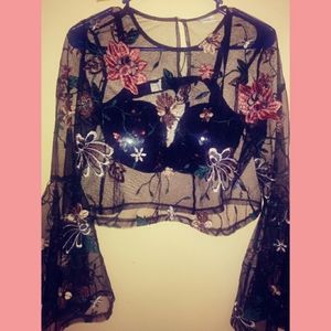 Sheer Embroidered Crop Top